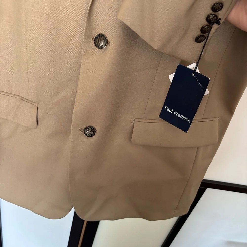 Paul Fredrick 43L British Tan Solid 2-Button‎ Sport Coat Wool Blazer Jacket. NWT